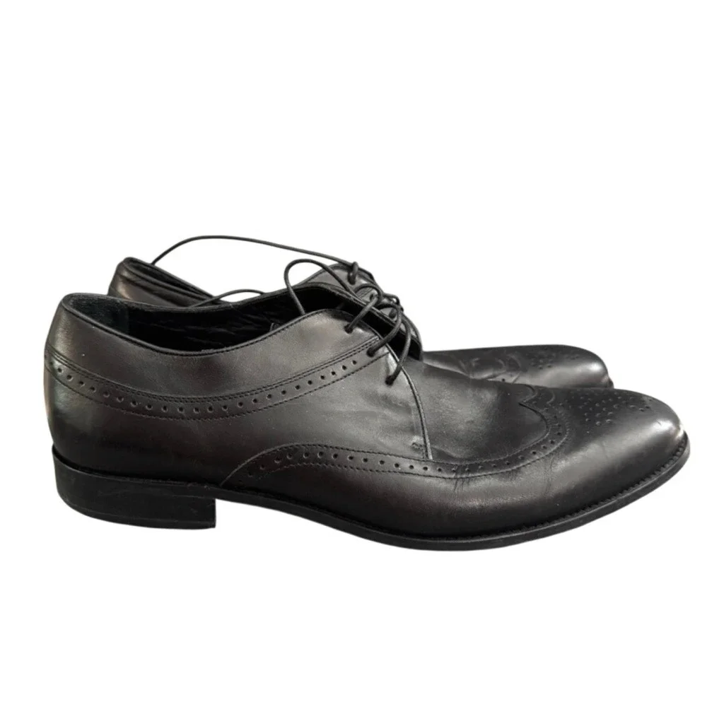 Emporio Armani Mens Black Leather Wingtip Brogue Oxford Dress Shoes Italy 41.5